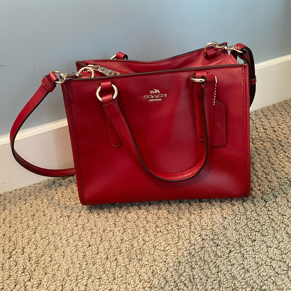 Red mini Coach crossbody purse